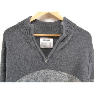 Sonoma Mens‎ Gray Colorblock Long Sleeve 1/4 Zip Pullover Sweater Size XL